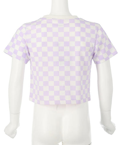 チェッカー柄 Tシャツ + デニム ビスチェ セット 428-3242