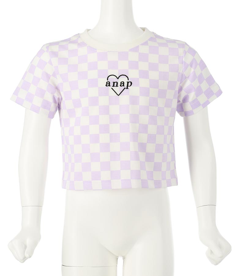 チェッカー柄 Tシャツ + デニム ビスチェ セット 428-3242