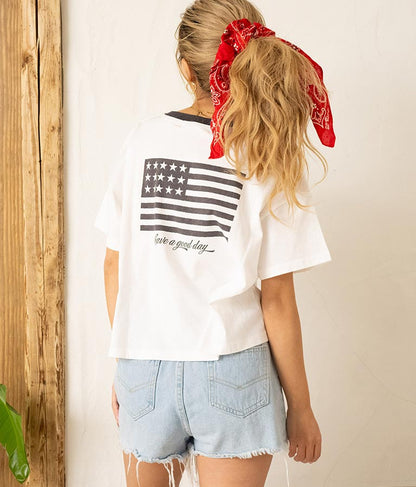 国旗 プリント コットン リンガー Tシャツ 853-5858