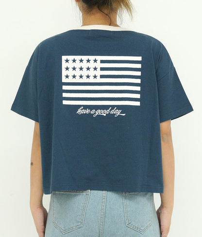 国旗 プリント コットン リンガー Tシャツ 853-5858