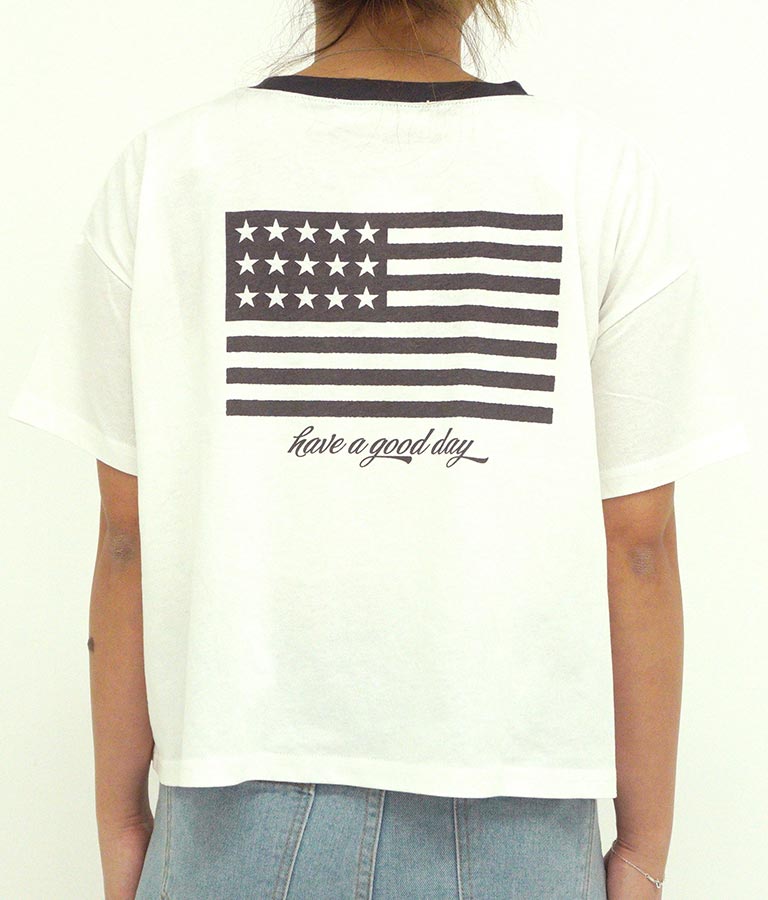 国旗 プリント コットン リンガー Tシャツ 853-5858