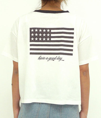 国旗 プリント コットン リンガー Tシャツ 853-5858