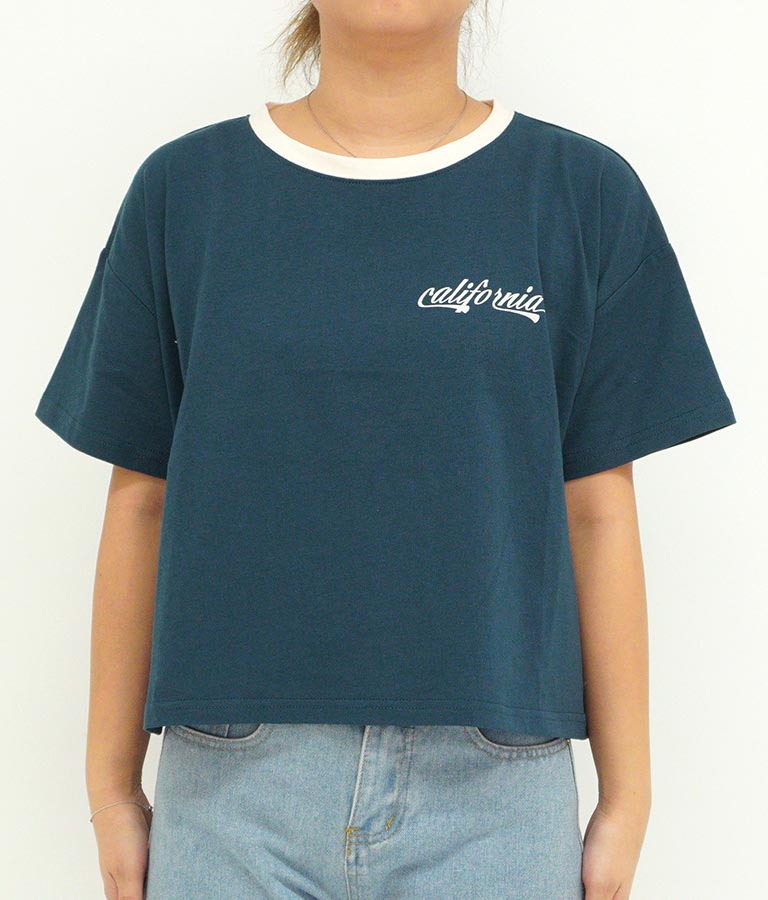 国旗 プリント コットン リンガー Tシャツ 853-5858