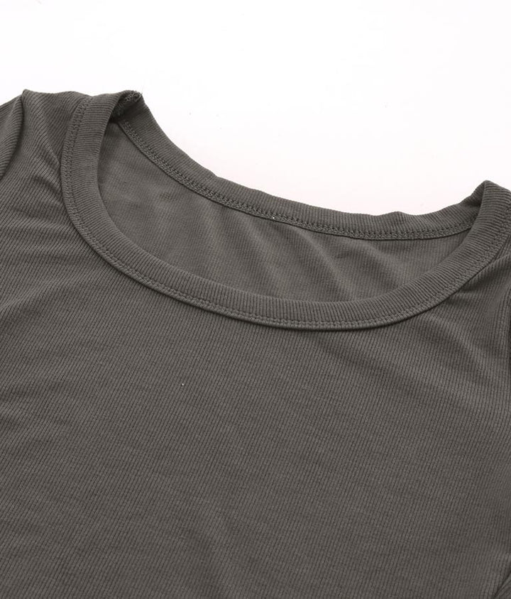 シンプル リブ デコルテライン 半袖 Tシャツ 813-6828