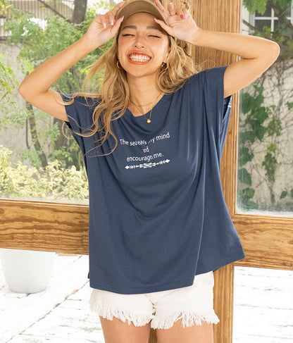 バック オルテガ メッセージ プリント ドルマン Tシャツ 853-5865