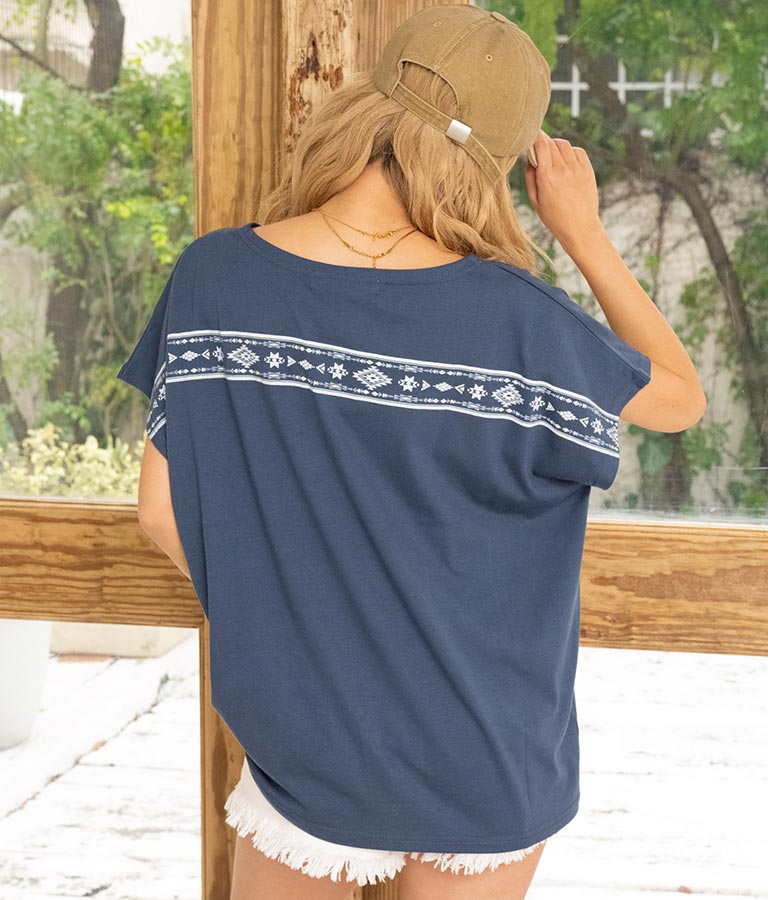 バック オルテガ メッセージ プリント ドルマン Tシャツ 853-5865