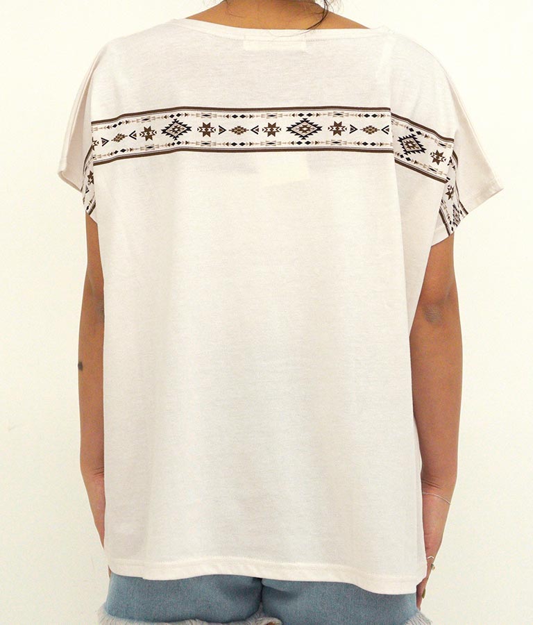 バック オルテガ メッセージ プリント ドルマン Tシャツ 853-5865