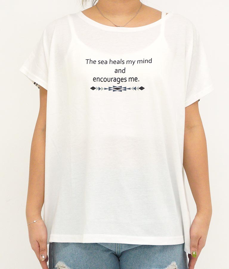 バック オルテガ メッセージ プリント ドルマン Tシャツ 853-5865