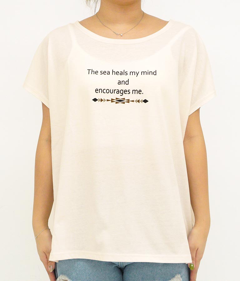 バック オルテガ メッセージ プリント ドルマン Tシャツ 853-5865