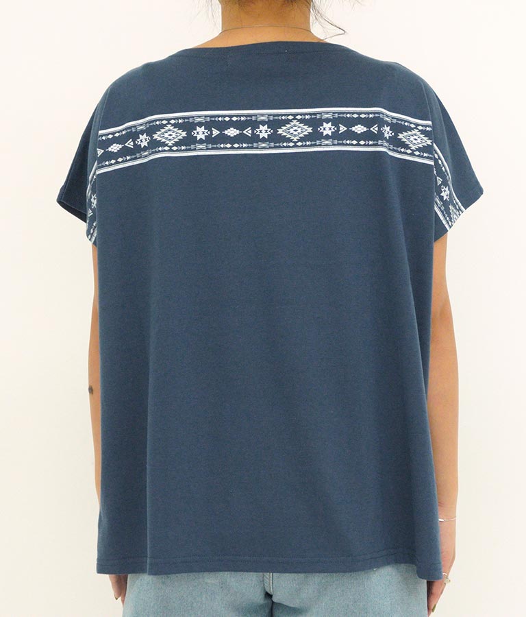 バック オルテガ メッセージ プリント ドルマン Tシャツ 853-5865