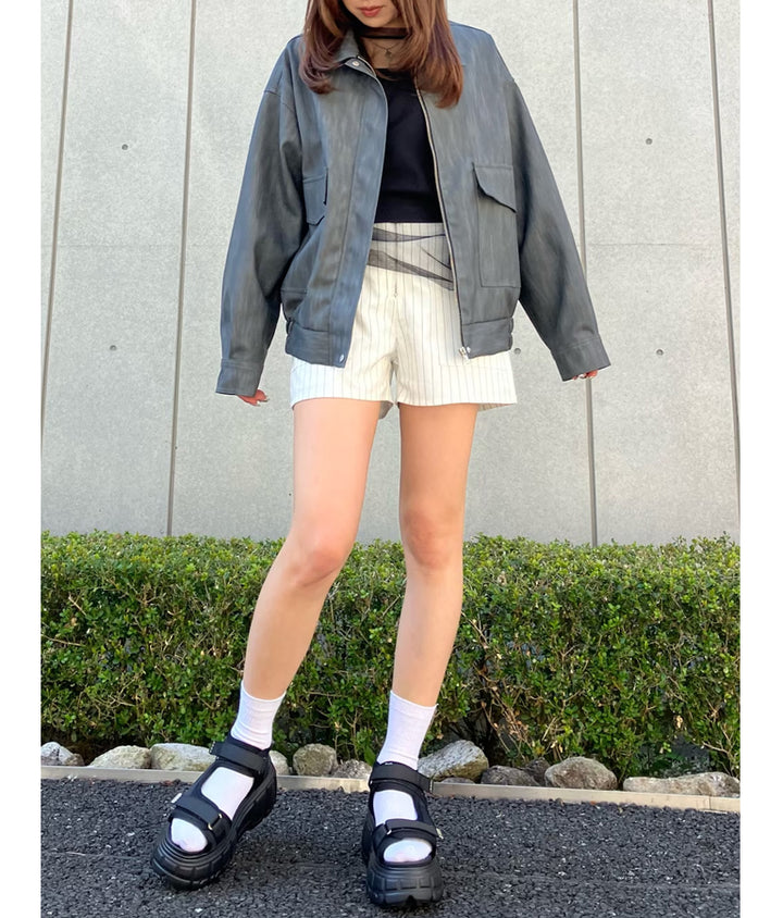 ビンテージ加工 フェイク レザー ブルゾン 795-9155