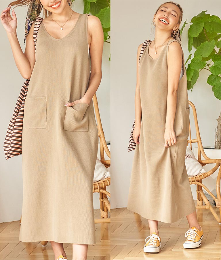 2WAY サイド スリット ロング ニット ワンピース 857-5802