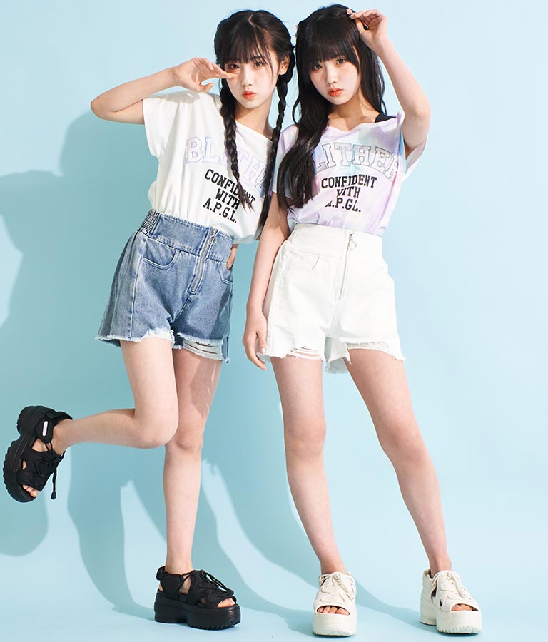 アシンメトリー 肩紐 ワッペン付 デザインTシャツ