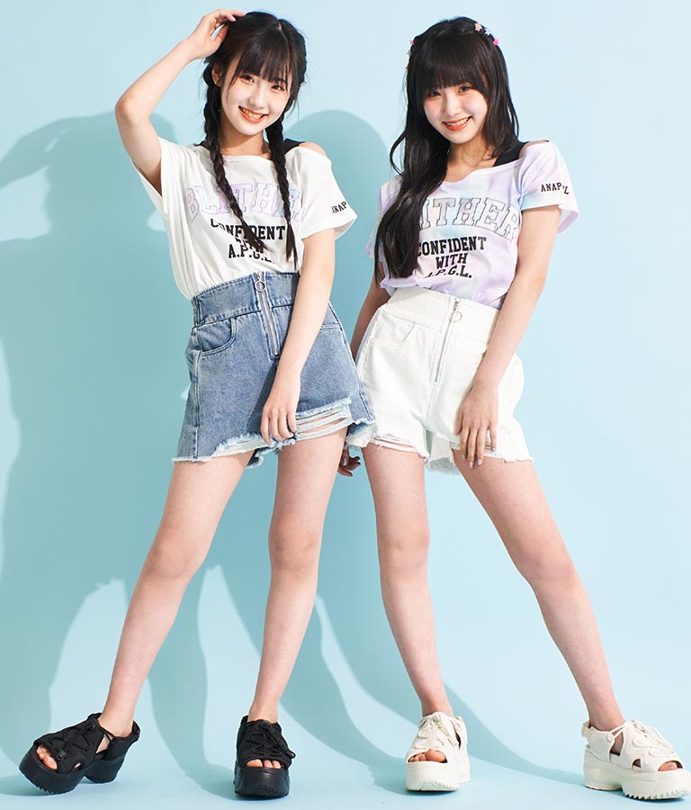 アシンメトリー 肩紐 ワッペン付 デザインTシャツ 913-7364