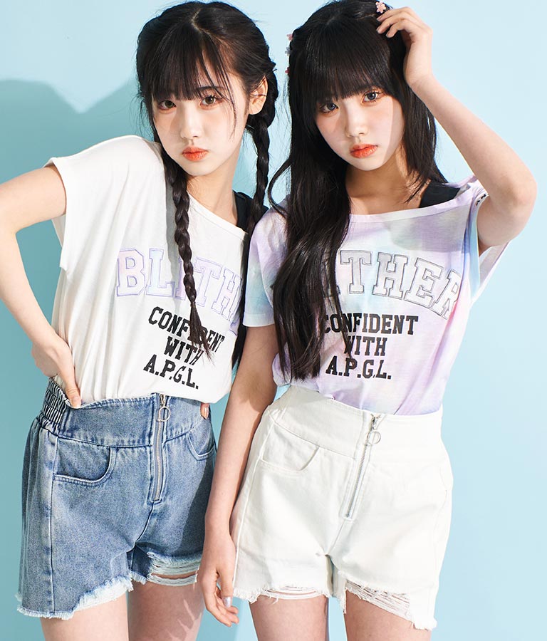 アシンメトリー 肩紐 ワッペン付 デザインTシャツ 913-7364