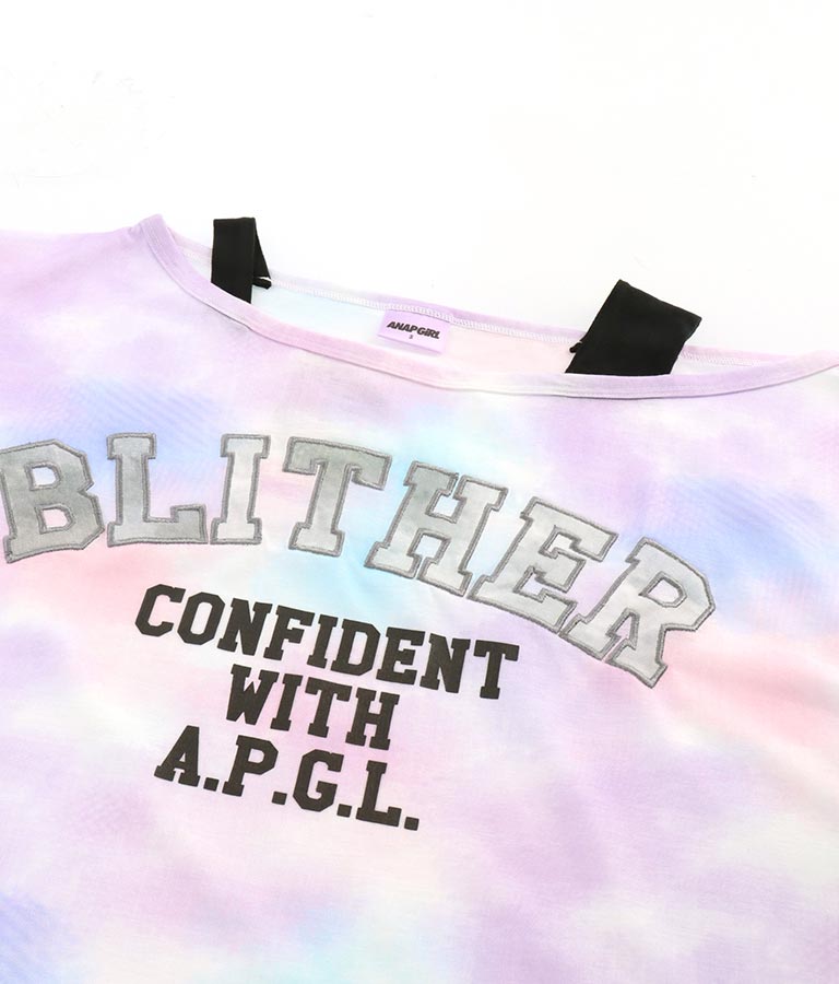 アシンメトリー 肩紐 ワッペン付 デザインTシャツ 913-7364