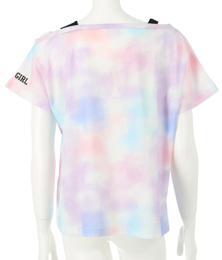 アシンメトリー 肩紐 ワッペン付 デザインTシャツ 913-7364