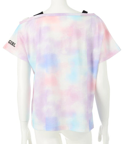 アシンメトリー 肩紐 ワッペン付 デザインTシャツ 913-7364