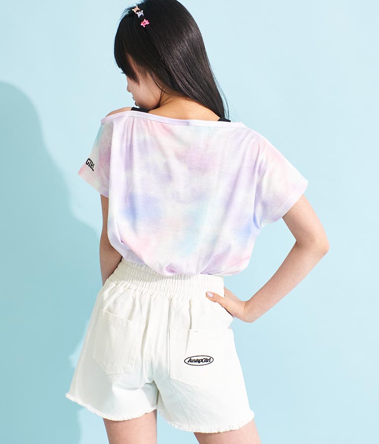 アシンメトリー 肩紐 ワッペン付 デザインTシャツ 913-7364