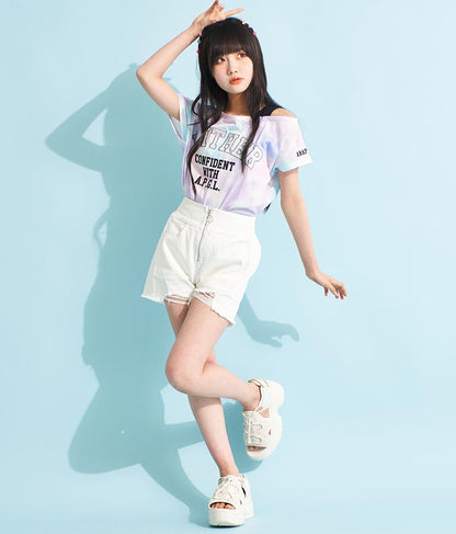 アシンメトリー 肩紐 ワッペン付 デザインTシャツ 913-7364