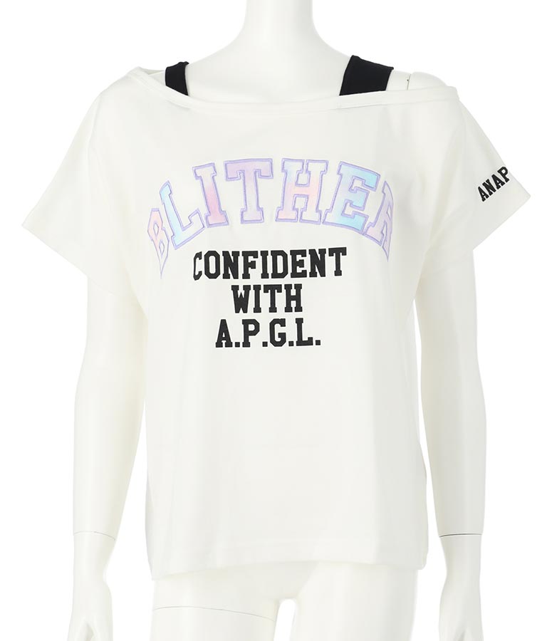 アシンメトリー 肩紐 ワッペン付 デザインTシャツ 913-7364