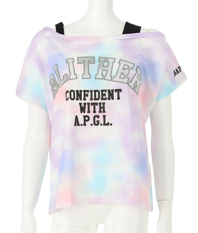 アシンメトリー 肩紐 ワッペン付 デザインTシャツ 913-7364