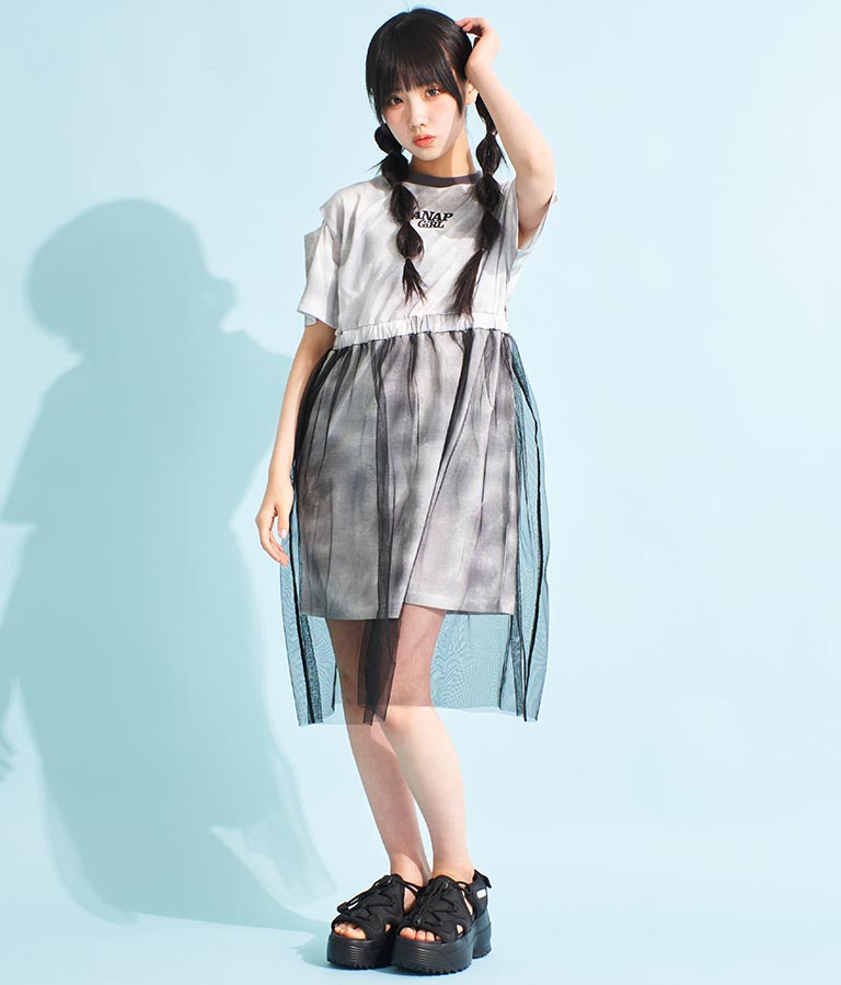 チュール 重ね タイダイ柄 ワンピース