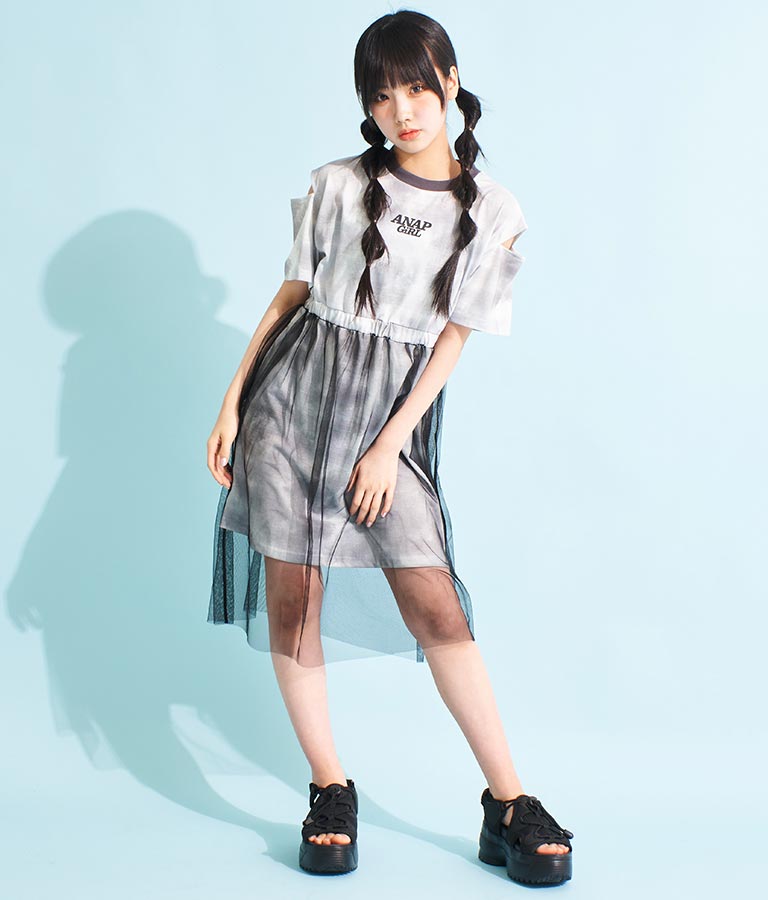 チュール 重ね タイダイ柄 ワンピース 917-7365