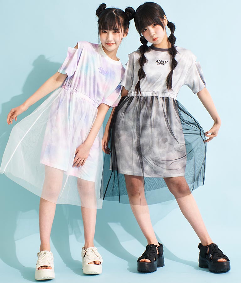 チュール 重ね タイダイ柄 ワンピース 917-7365