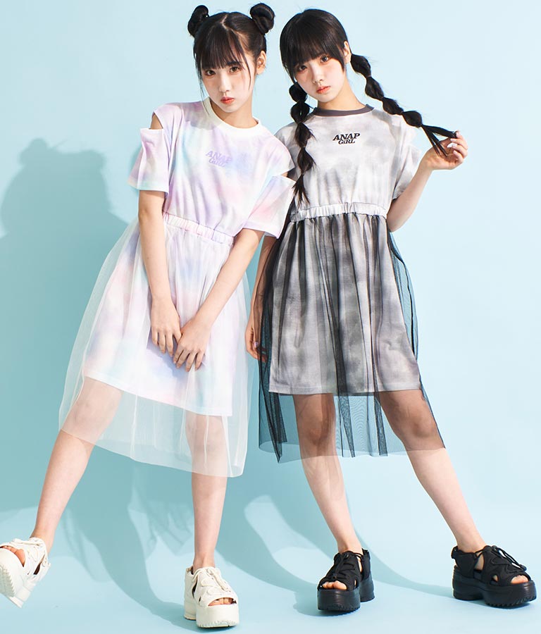 チュール 重ね タイダイ柄 ワンピース 917-7365