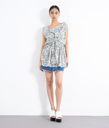 前後2WAYニュアンス柄フレアヘムノースリーブトップスカットソー 493-2394