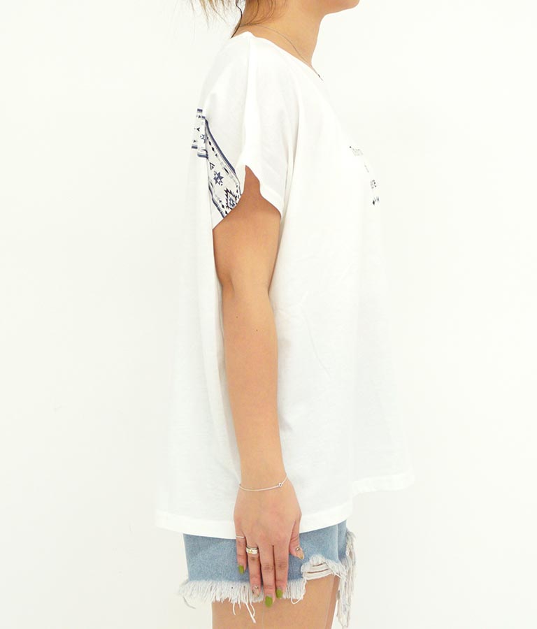 バック オルテガ メッセージ プリント ドルマン Tシャツ 853-5865