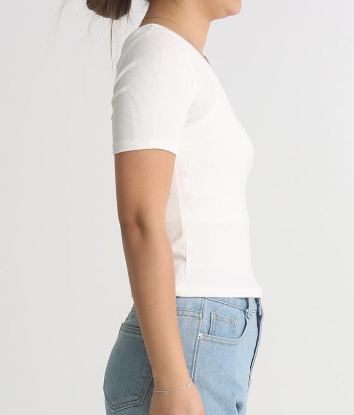 シンプル リブ デコルテライン 半袖 Tシャツ 813-6828