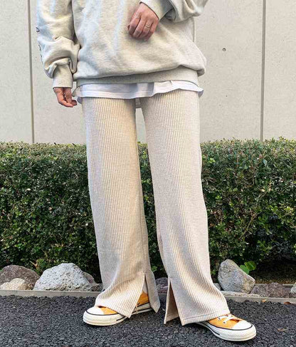 杢ニットソー ユッタリ ストレート リブ パンツ 【セットアップ着用可】 852-5746