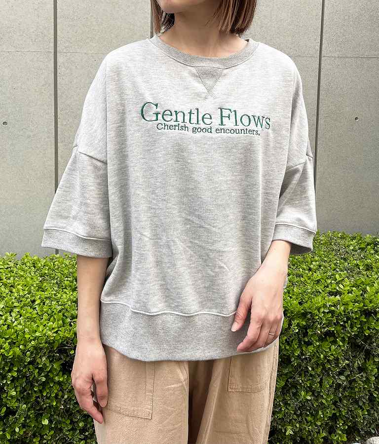 ガーゼ裏毛 5分袖 ロゴ 刺繍 スウェット プルオーバー 853-5837