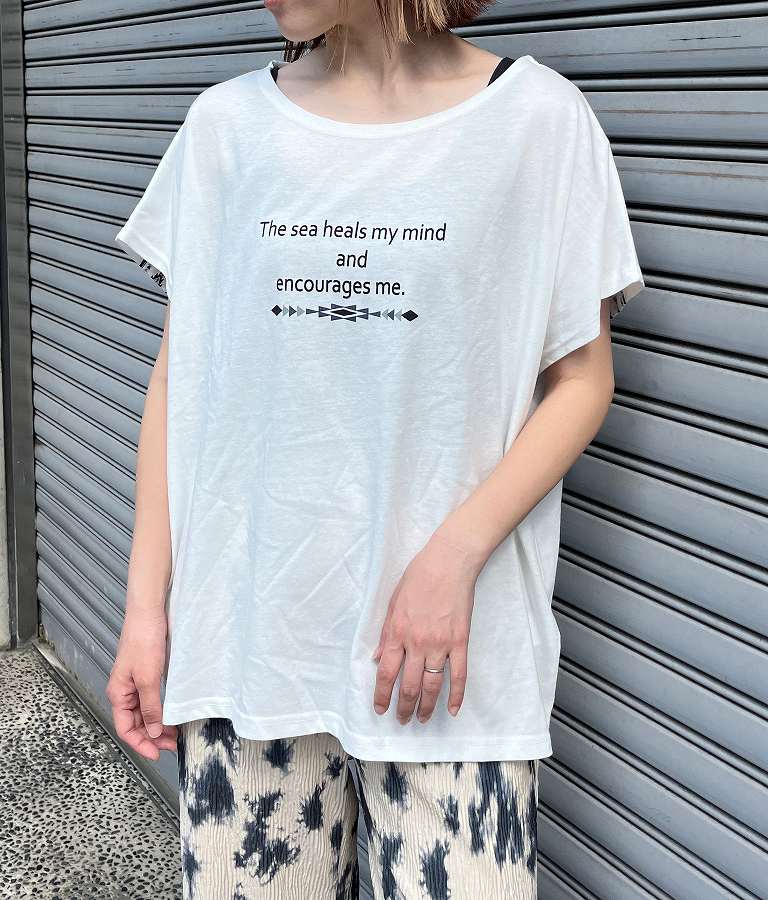 バック オルテガ メッセージ プリント ドルマン Tシャツ 853-5865