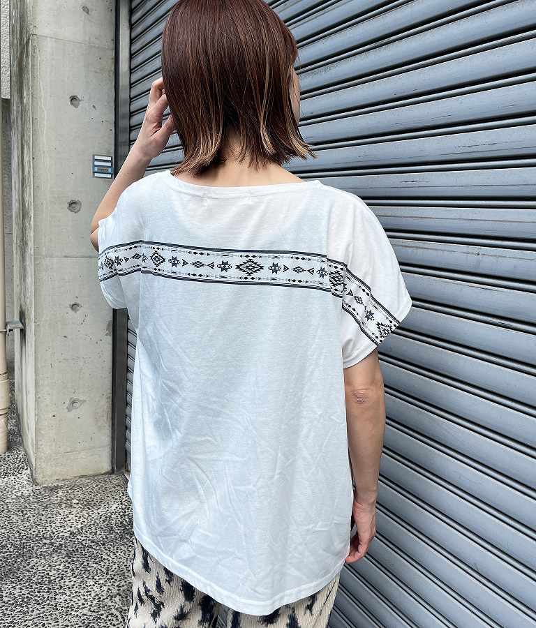 バック オルテガ メッセージ プリント ドルマン Tシャツ 853-5865