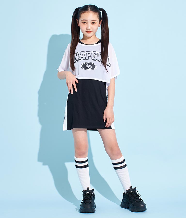 シアー Tシャツ × サイド ライン タンク ワンピース SET 918-7478