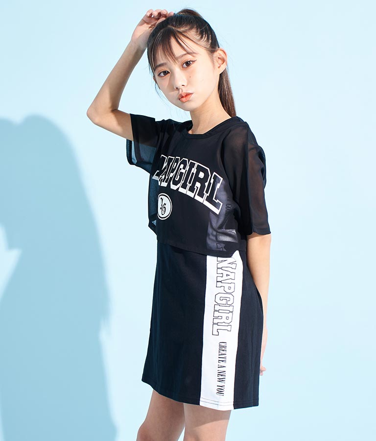 シアー Tシャツ × サイド ライン タンク ワンピース SET 918-7478