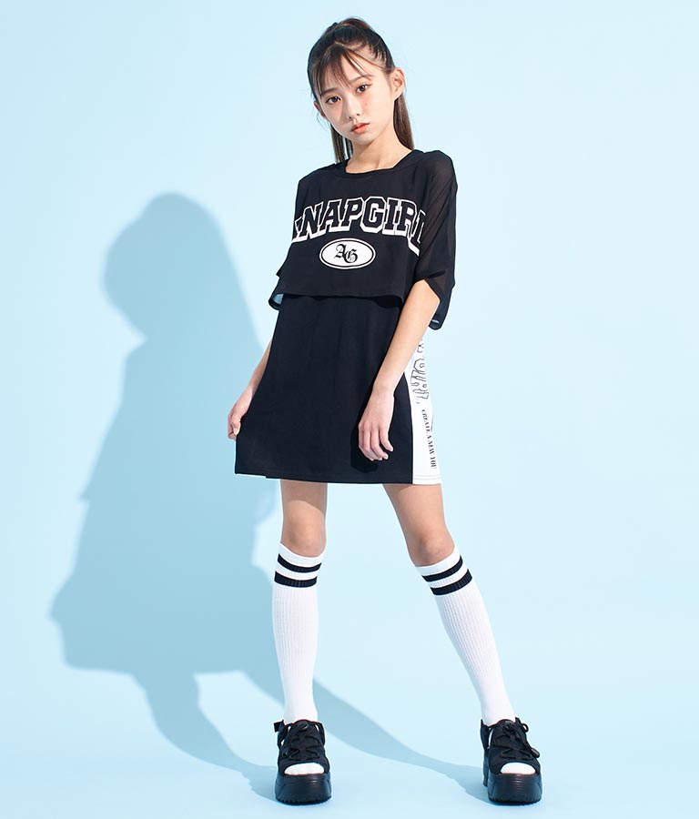 シアー Tシャツ × サイド ライン タンク ワンピース SET 918-7478