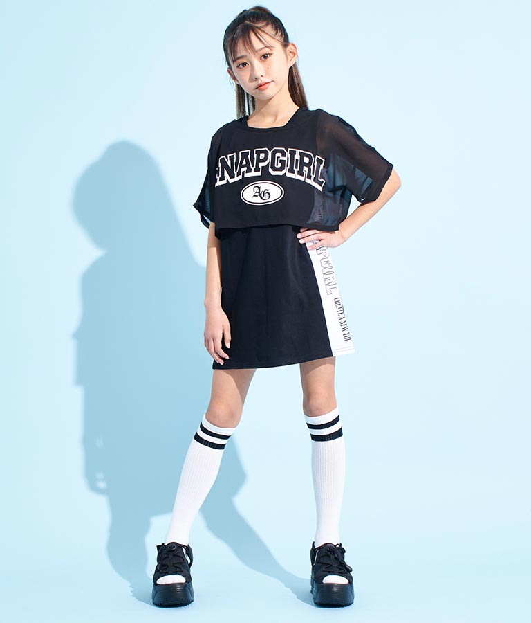 シアー Tシャツ × サイド ライン タンク ワンピース SET 918-7478