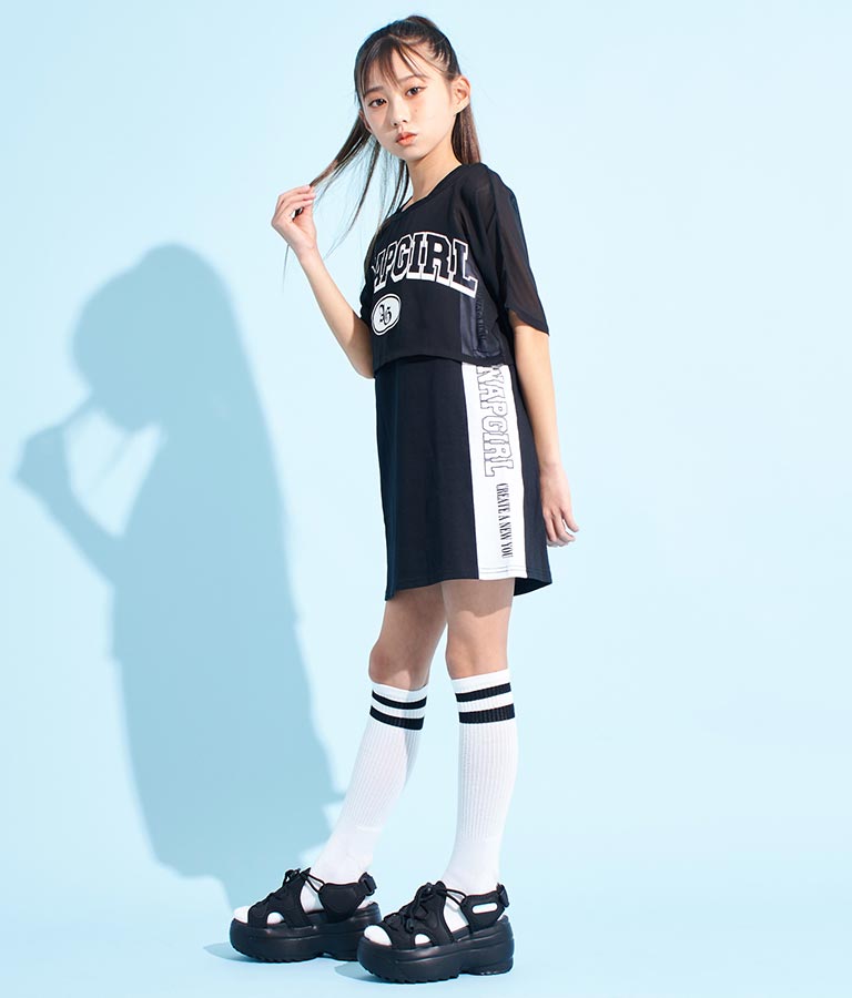 シアー Tシャツ × サイド ライン タンク ワンピース SET 918-7478