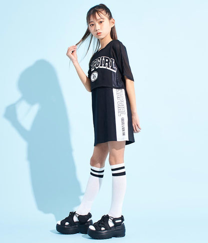 シアー Tシャツ × サイド ライン タンク ワンピース SET 918-7478