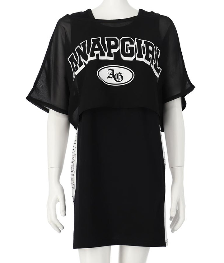 シアー Tシャツ × サイド ライン タンク ワンピース SET 918-7478