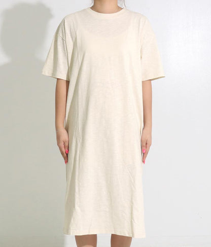 無地 スラブ マキシ ロング ワンピース