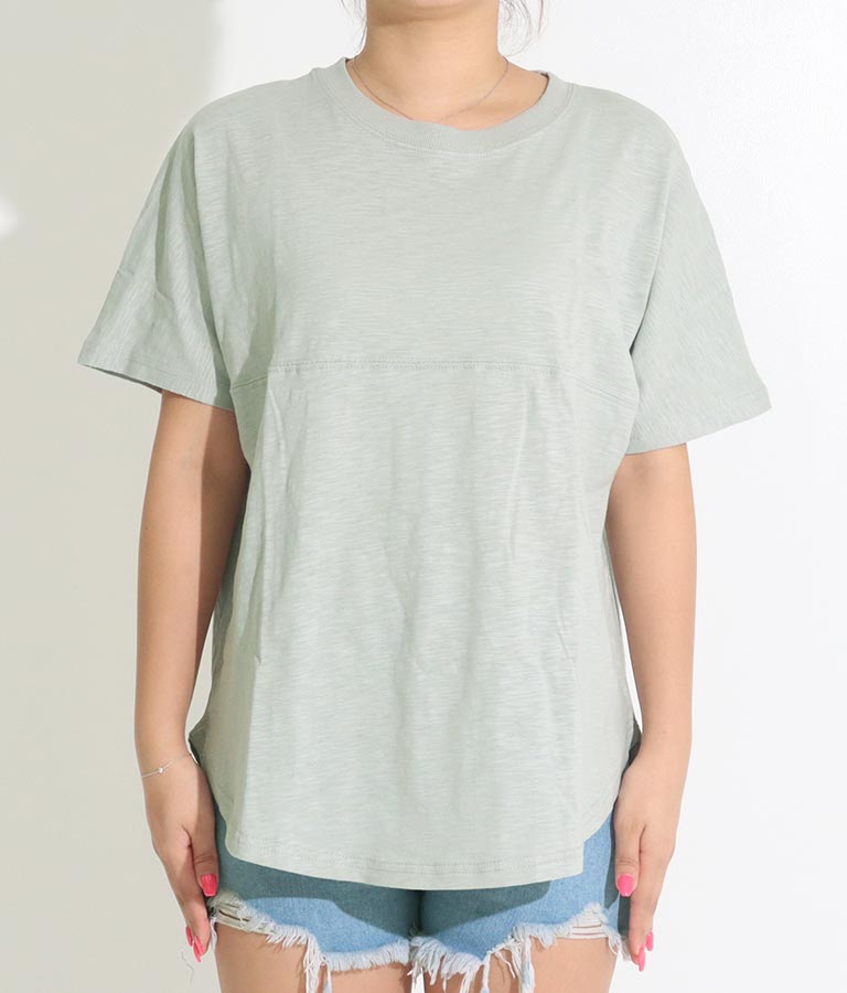 切替 ビッグ 無地 半袖 スラブ Tシャツ 853-5818