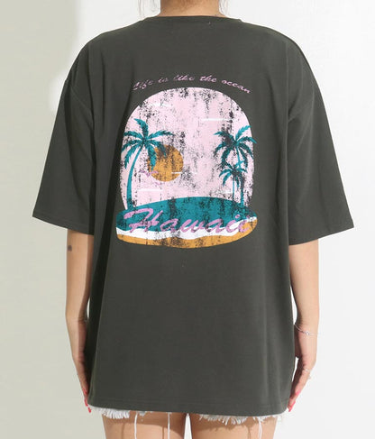 Hawaii プリント ビッグ Tシャツ 853-5855
