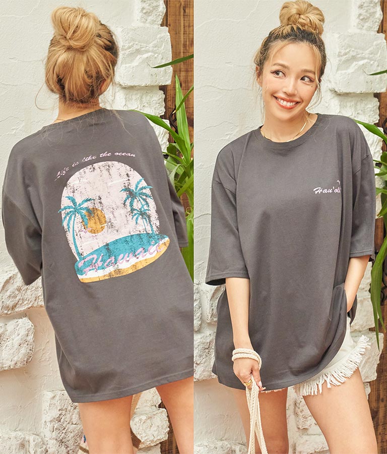 Hawaii プリント ビッグ Tシャツ 853-5855