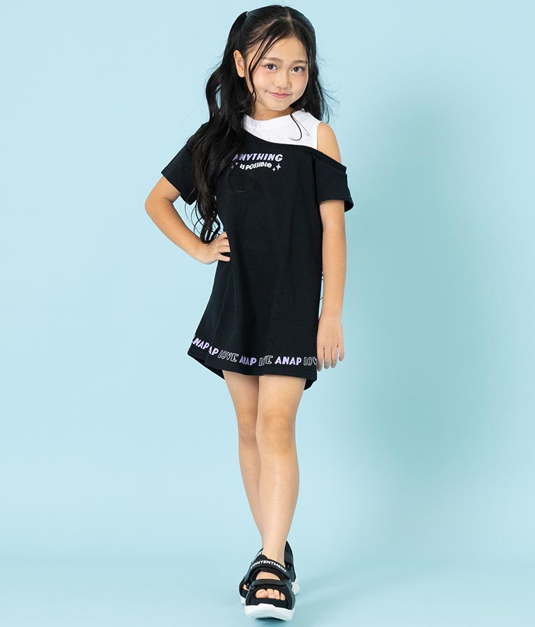 アシンメトリー オフショルダー バックジップ ワンピース 427-3278