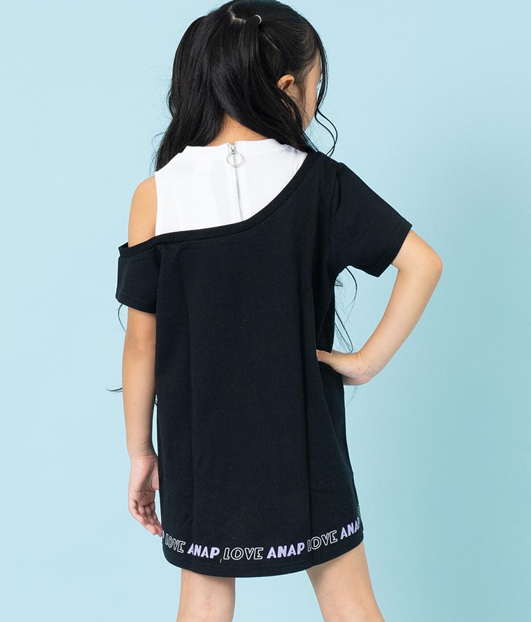 アシンメトリー オフショルダー バックジップ ワンピース 427-3278